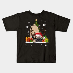 Reindeer Pug Dog Lover Santa Hat Ugly Christmas Sweater Kids T-Shirt